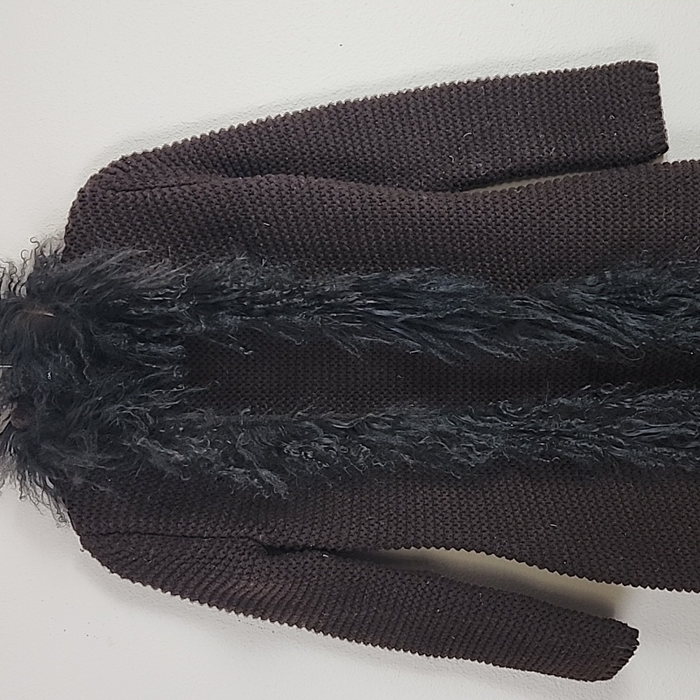 MODA International Chic Black Knit Sweater with Faux Fur Trim